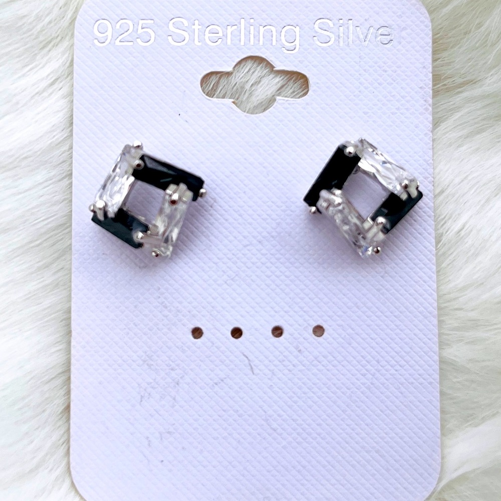 .925 Sterling silver black and white square earrings
